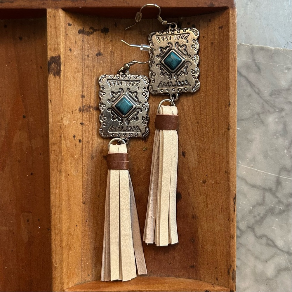 Boho Tassel Earrings with Turquoise Accent